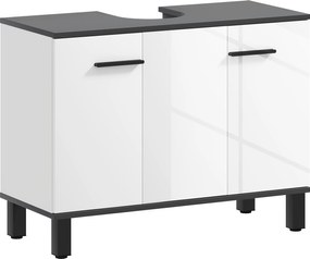 HOMCOM Mosdó Alatti Szekrény Fürdőszobai Mosdókagylóval vagy Lábakkal, 2 Ajtóval és Állítható Polcokkal, 80x34x60 cm Fényes Fehér Fürdőszobához | Aoso