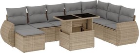 vidaXL 9 részes bézs polyrattan kerti ülőgarnitúra párnákkal