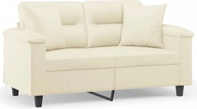 vidaXL 2 személyes krémszínű műbőr kanapé díszpárnákkal 120 cm