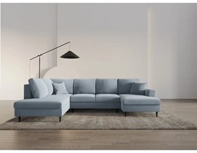Világoskék bársony kinyitható tárolóhelyes sarokkanapé (bal oldali-U alakú) Kyoto – Cosmopolitan Design