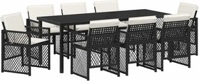 vidaXL Kert étkező szett 9 pcs Fekete polirattan