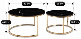 Fekete Márvány/Arany Dohányzóasztal Szett MILANO