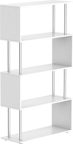 HOMCOM S-alakú könyvespolc 4 szintes könyvespolc egység nappali irodai tanulmányhoz 80x30x145 cm Fehér | Aosom