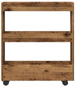 3 szintes antik fa színű szerelt fa keskeny tárolókocsi