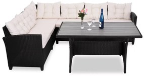 Casaria® Rattan készlet Sedan - fekete + fehér párnák