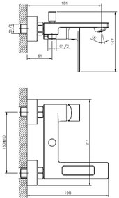 SOTBE LOFT SVART fekete modern falra szerelhető kádtöltő csaptelep + zuhanyszett