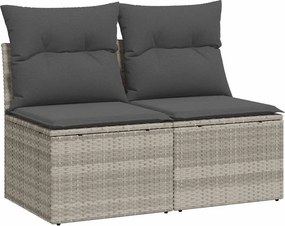 vidaXL 2 részes világosszürke polyrattan akácfa ülőgarnitúra párnákkal