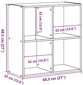 betonszürke szerelt fa könyvespolc 68,5 x 32 x 68,5 cm