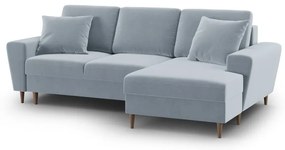 Világoskék bársony kinyitható tárolóhelyes sarokkanapé (jobb oldali-heverő résszel) Kyoto – Cosmopolitan Design