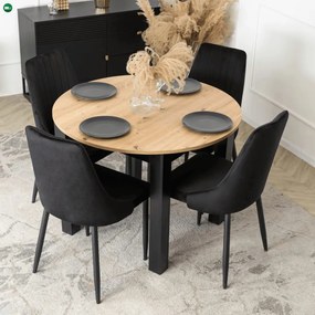 szett étkezőasztal HARRY 102-142 cm artisan tölgy/fekete és 4 szék BARI fekete