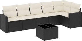 vidaXL 7 részes fekete polyrattan kerti ülőgarnitúra párnával