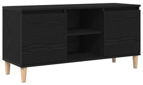 TV Szekrény Fa Lábbal Fekete Tölgy 102x35x50 cm
