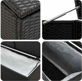 Fekete Polyrattan Kerti Tárolóláda 180 X 90 X 70 Cm