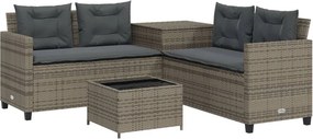 vidaXL L-alakú szürke polyrattan kerti kanapé asztallal és párnákkal