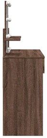 barna tölgy színű fésülködőasztal LED-del 100 x 40 x 130 cm
