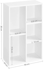 Könyvespolc, tárolópolc, fehér 80x50x24cm