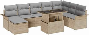 vidaXL Kerti Kanapé Szett párnával 9 pcs Bézs polirattan