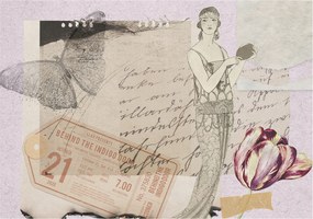 Divatos 3D Fali Flizelin Tapéta Nosztalgikus kollázs 208x146 Ragasztóval