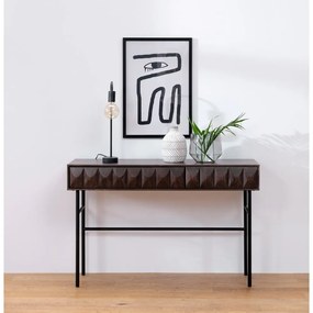 Sötétbarna konzolasztal tölgyfa dekoros asztallappal 39x117 cm Latina – Unique Furniture
