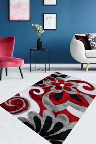 Gilky shaggy szőnyeg 80 x 150 cm virágmintás piros fehér szürke