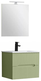 Trent Fürdőszobabútor 60 cm kerámia mosdóval (2 fiókos) tükörrel 60x80 cm világoszöld