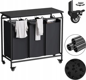 Szenéskosár 3 Rekeszes, Áthelyezhető, Fekete, Galériai Polccal És Vasalódeszkával