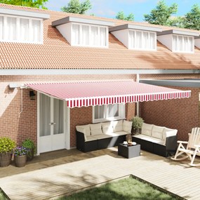 Manuális Behúzható Napellenző LED Piros és Fehér Csík 500x300 cm