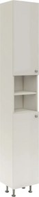 Zaria 2 ajtós fürdőszobai magasszekrény, Fényes fehér / Fehér, MDF, 30 x 27 x 190 cm