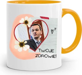 Sárga Politikus Bögre Mateusz Morawiecki Miniszterelnök fényképes nyomtatással