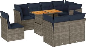 vidaXL 9 részes szürke polyrattan kerti ülőgarnitúra párnákkal