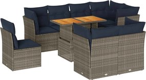 vidaXL 9 részes szürke polyrattan kerti ülőgarnitúra párnákkal