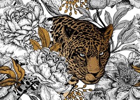 Fotográfia Seamless floral pattern with Leopard and peonies., MarinaVorontsova