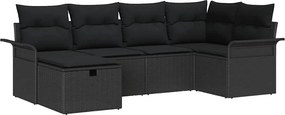 vidaXL Kerti Kanapé Szett párnával tárolóval 6 pcs Fekete polirattan