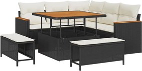 vidaXL Kerti Kanapé Szett 8 pcs Fekete polirattan