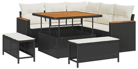 vidaXL Kerti Kanapé Szett 8 pcs Fekete polirattan