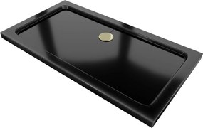 Mexen Lapos, akril zuhanytálca 120x70x5 cm SLIM, fekete, arany szifon, 40707012G