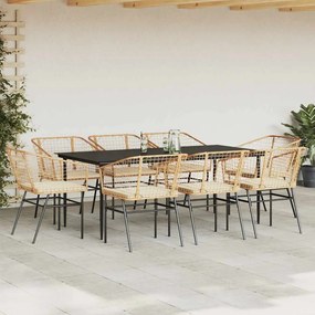 9 észes barna polyrattan üveg kerti étkezőgarnitúra párnával