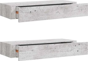vidaXL 2 db betonszürke MDF falra szerelhető fiókos polc 60x23,5x10 cm