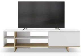 Fehér TV-állvány tölgyfa dekorral 160x44 cm Cequoia – Marckeric