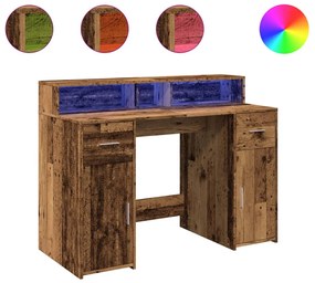 antik fa színű szerelt fa íróasztal LED-ekkel 120 x 55 x 91 cm