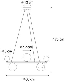 Fekete függőlámpa füstüveggel, kerek, 8-as - Monaco