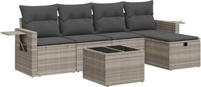 vidaXL 6 részes világosszürke polyrattan kerti ülőgarnitúra párnákkal