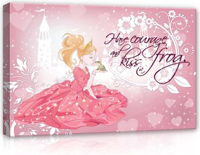 Vászonkép 60x40 Hercegnő béka csók bátorság mese kastély szív rózsaszín