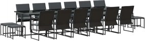 vidaXL Kert étkező szett 17 pcs Fekete Acél