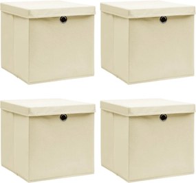 vidaXL 4 db krémszínű szövet tárolódoboz fedéllel 32 x 32 x 32 cm