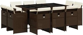 vidaXL 11 részes barna polyrattan kerti ülőgarnitúra párnákkal