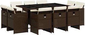 vidaXL 11 részes barna polyrattan kerti ülőgarnitúra párnákkal