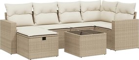 vidaXL 7 részes bézs polyrattan kerti ülőgarnitúra párnákkal