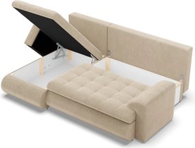 Tokio sarokkanapé, 2 ágyneműtartóval, kordbársony, baloldali, bézs