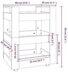 betonszürke szerelt fa zsúrkocsi 60 x 45 x 80 cm